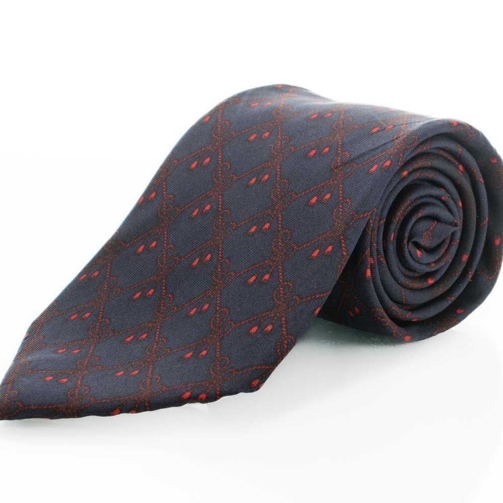 DIOR 100% Silk Tie | Blue with Red Ropes and Tassles Pattern